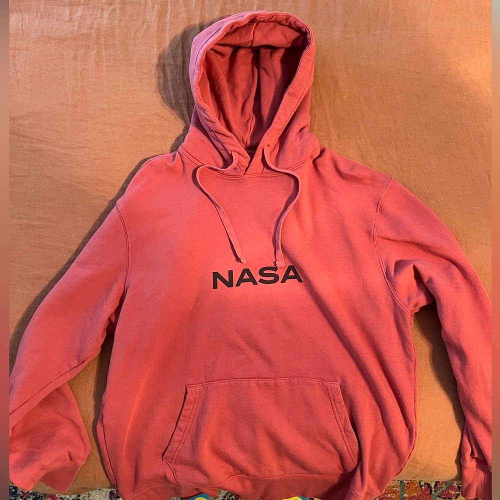American Eagle Hoodie Mens Medium Red Tailgate NASA Graphic Print - Size Large/L